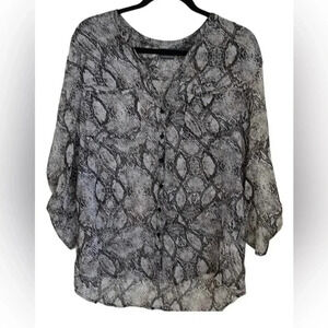 Covington Sheer Snake Print Blouse with 3/4 Button Up Sleeves Size L​